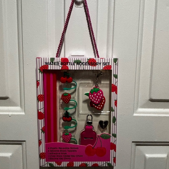 Other - Strawberry and Cherry Water Bottle Accessory Set